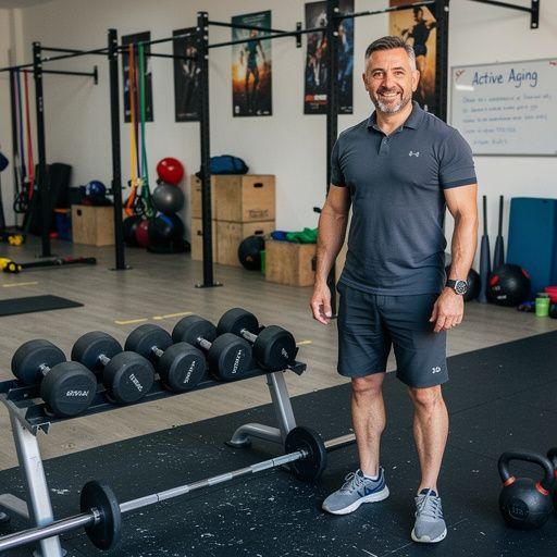 Жена на средна възраст, която прави упражнения за сила с помощта на гири.